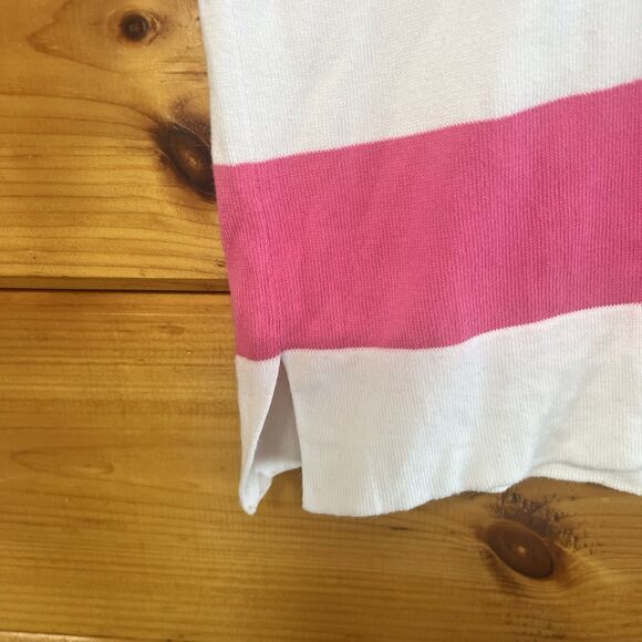 Ralph Lauren Sweater Nautical V Neck Striped Medium Magenta White 100% Cotton - Picture 3 of 4